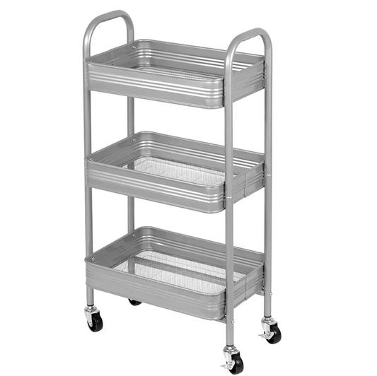 3 Tier Mesh & Metal Cart  Silver