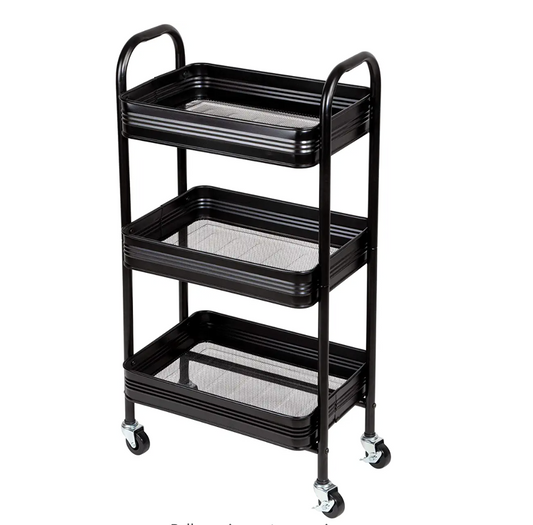 3 Tier Mesh &  Metal Cart  Black