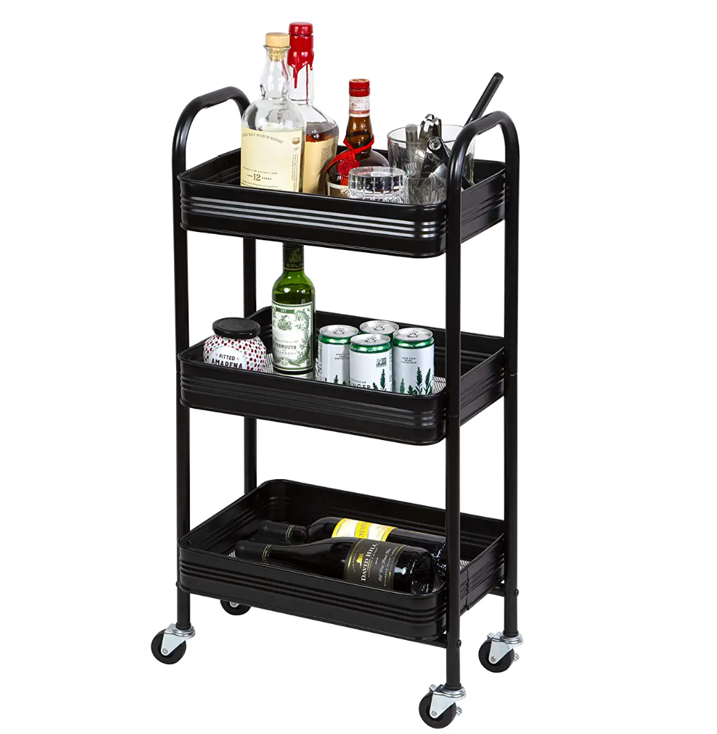 3 Tier Mesh &  Metal Cart  Black