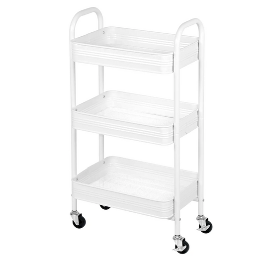 3 Tier Mesh & Metal Cart White