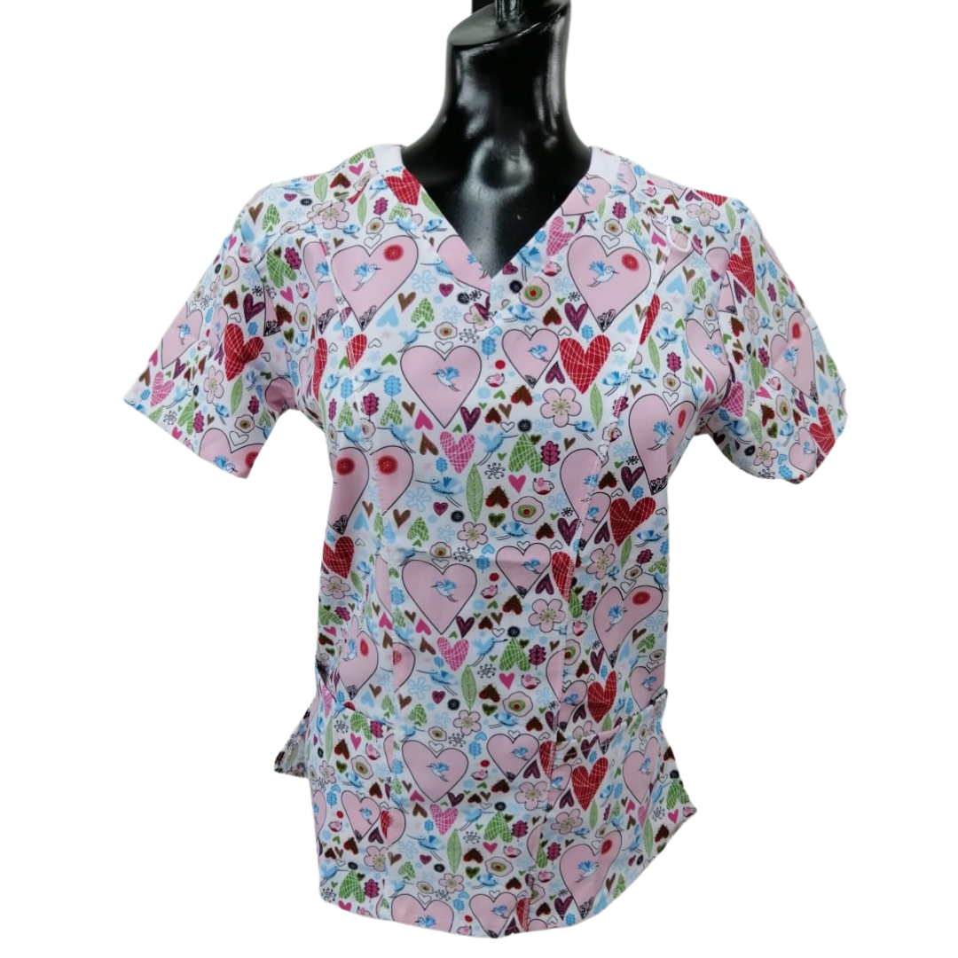 Printed Shirt Pink w/ Hearts