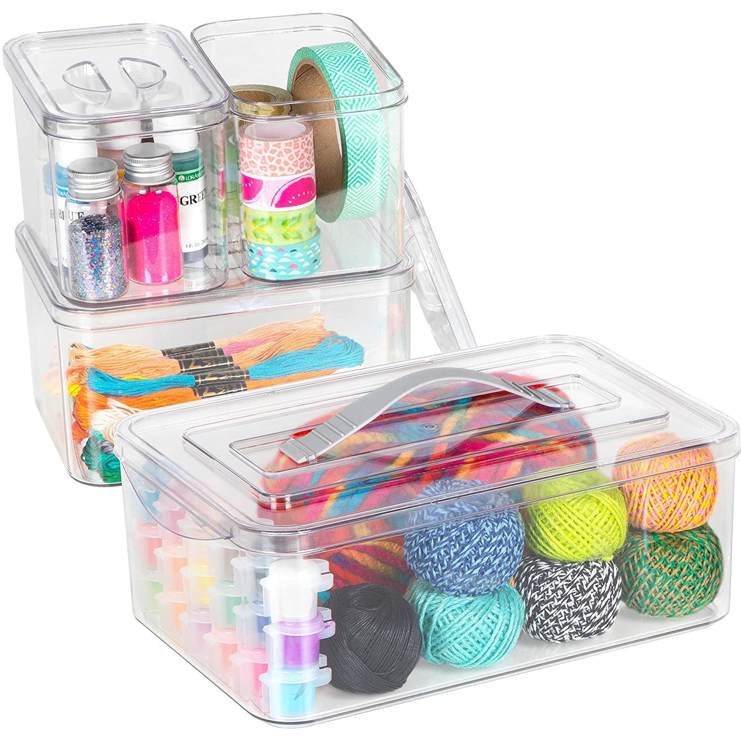 Set of 4 Storage boxes clear/grey