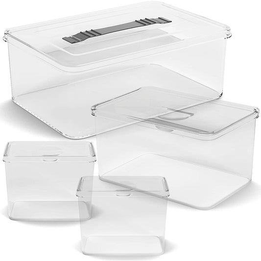 Set of 4 Storage boxes clear/grey