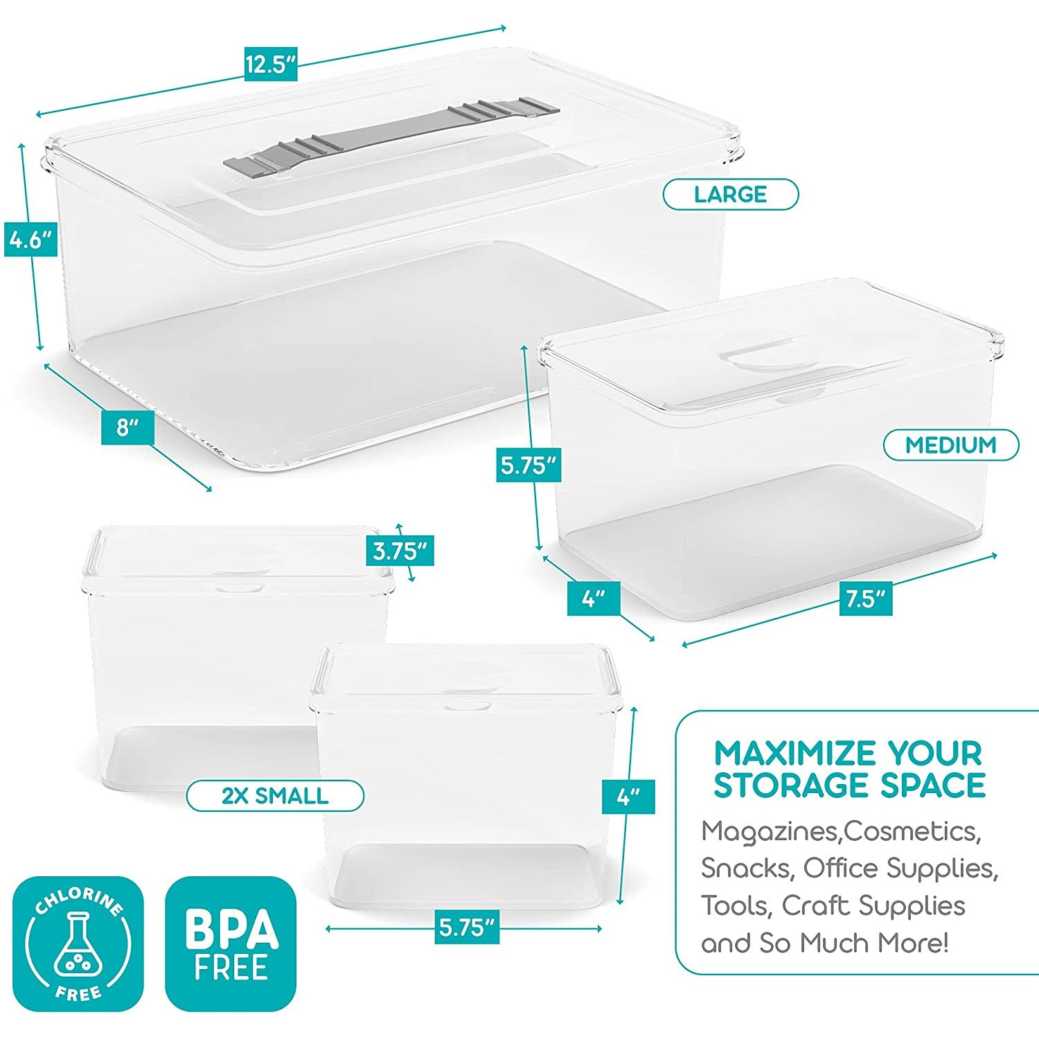Set of 4 Storage boxes clear/grey