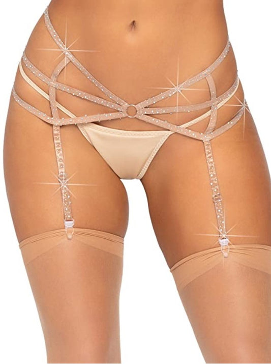 Strappy Elastic Rhinestone Garter Nude