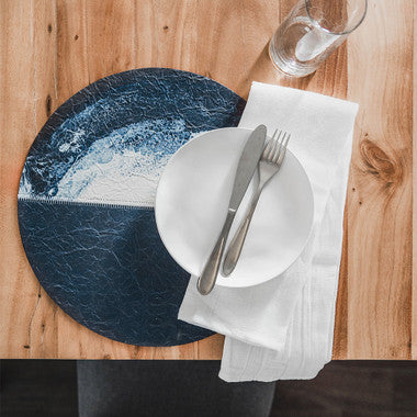Vegan Leather Placemats - Navy/White/Metallic