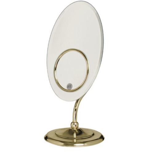 Oval Tri-Optics Dual-Sided Triple Vision Vanity Mirror Brass finish