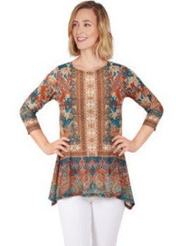 BLOUSE TEAL MULTI