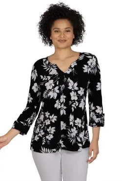 Blouse Black Flowers White - Ruby Rd