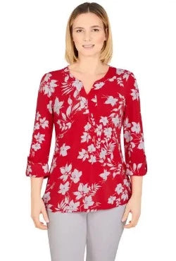 Blouse Red Flowers White - Ruby Rd