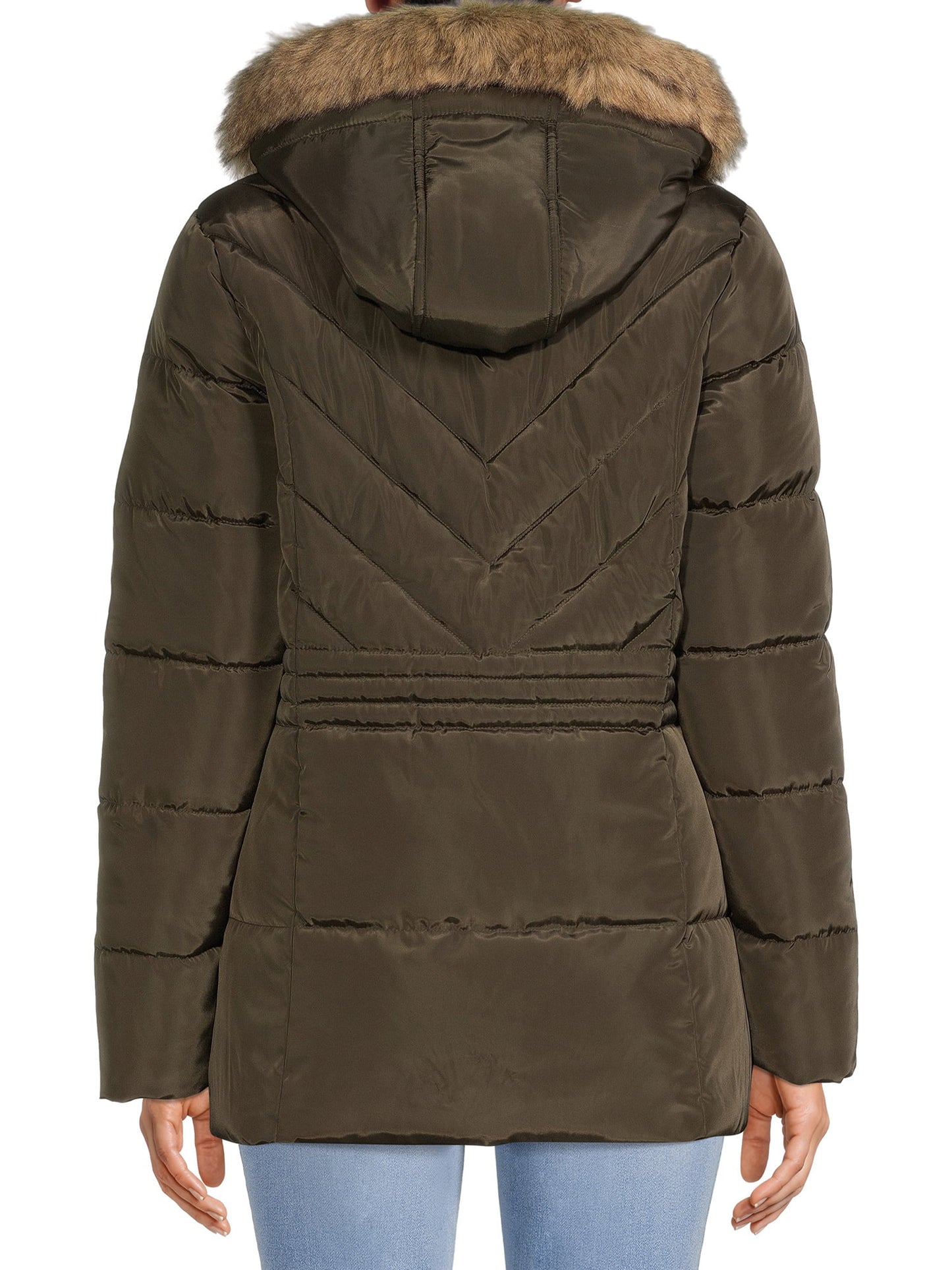 Heavy Puffer W / Fur Trim Hood Forest