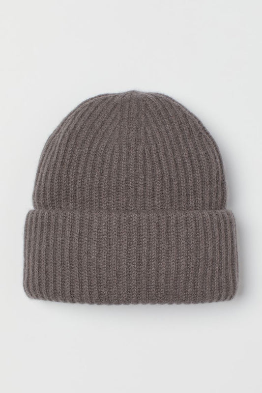 ACRYLIC KNIT SUPER STRETCH CUFF HAT - GREY