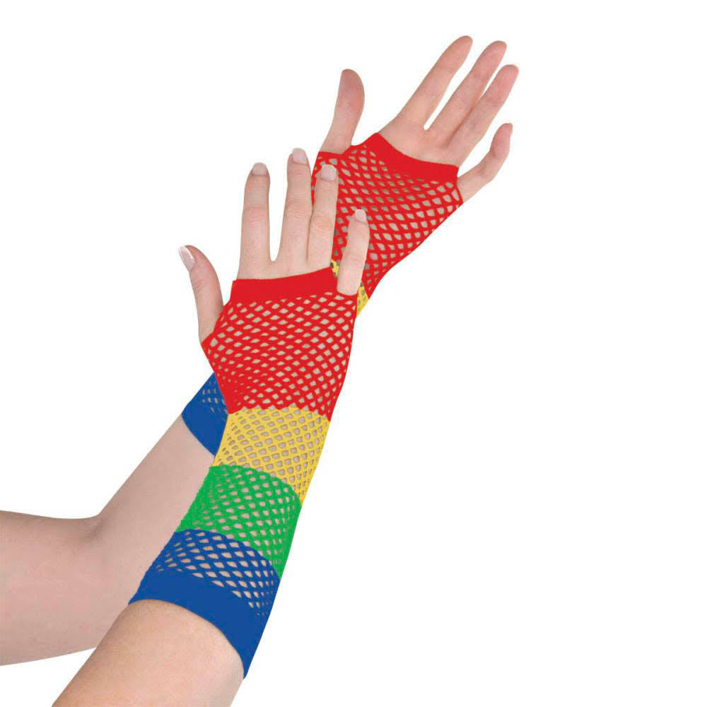 Rainbow Long Fishnet Gloves