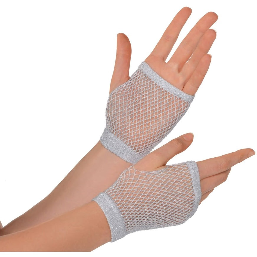Silver Fishnet Gloves