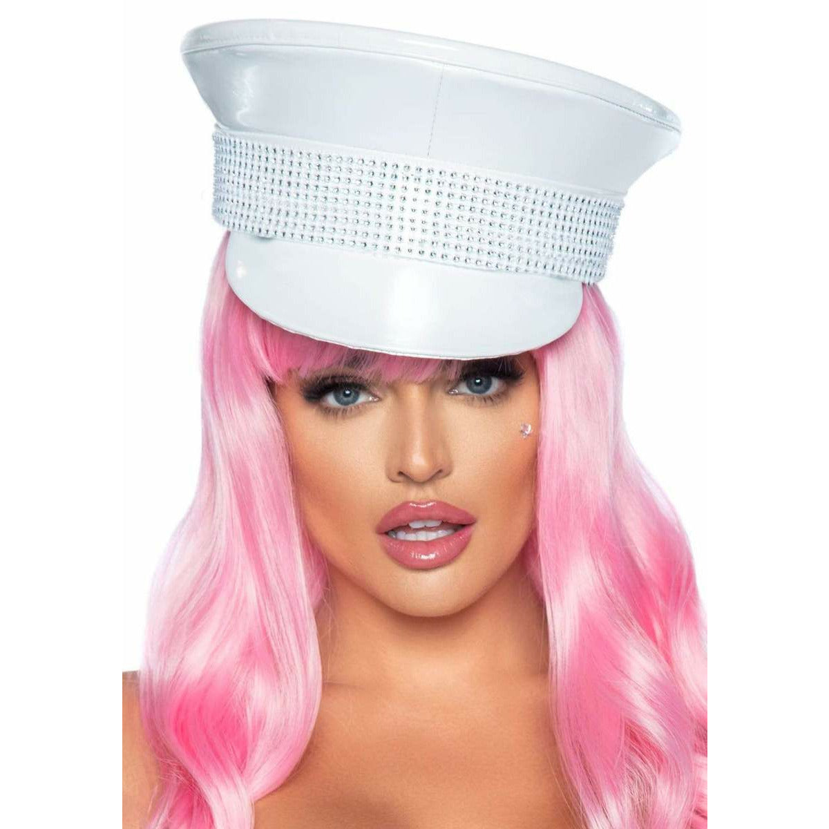 RHINESTONE TRIMMED MILITARY HA WHITE
