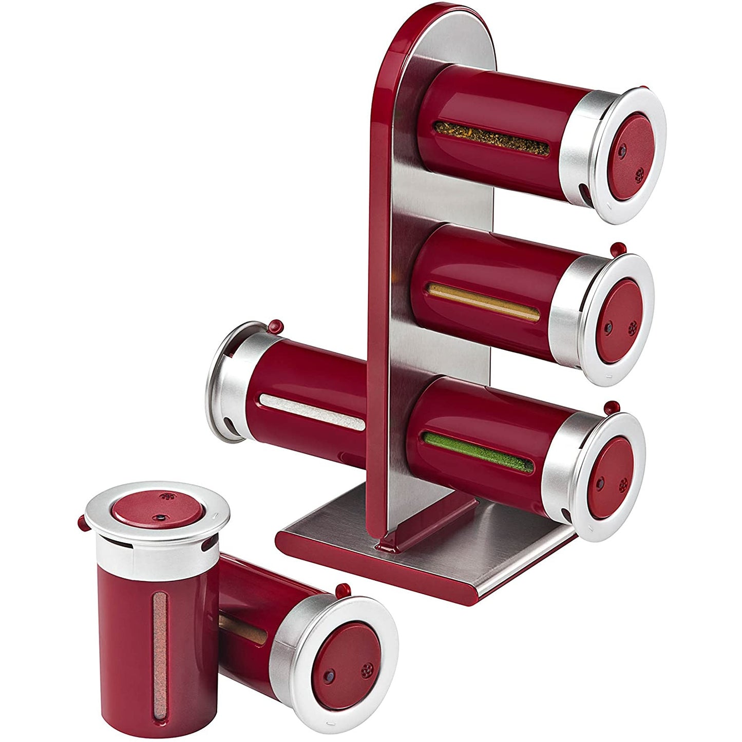 Zero Gravity Countertop Magnetic Spice Rack with Caniste Red/Silver