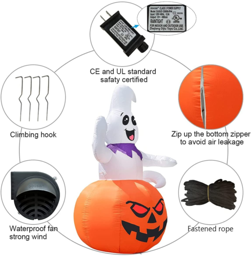 5 FT Inflatable Ghost Sitting on The Pumpkin