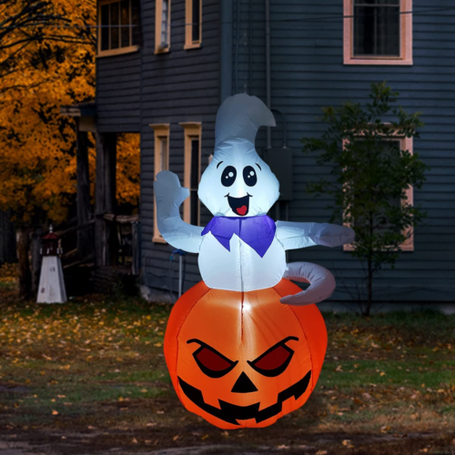 5 FT Inflatable Ghost Sitting on The Pumpkin
