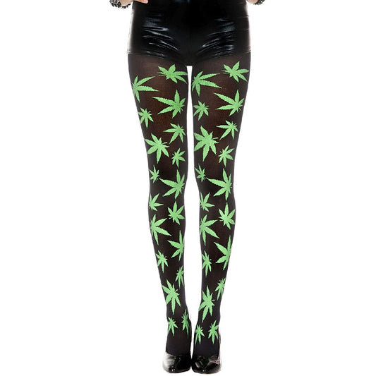 Weed leaf printed pantyhose