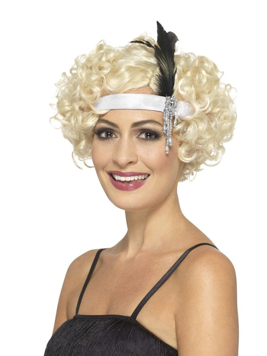 WHITE SATIN CHARLESTON HEADBAND,WHITE
